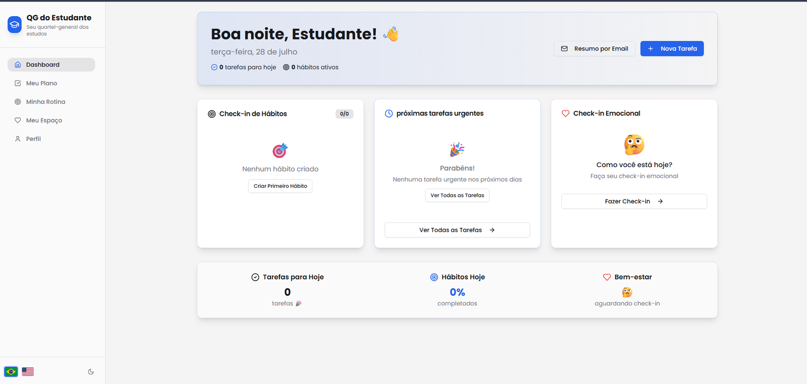 Dashboard do QG do Estudante