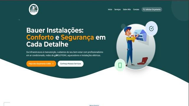Hero do site Bauer Instalações: ar condicionado, gás, aquecedores e instalações elétricas