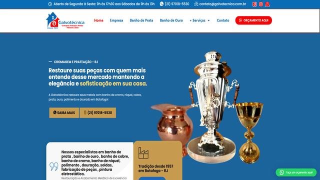 Hero do site Galvotécnica: cromagem, prateação e restauração de metais desde 1957