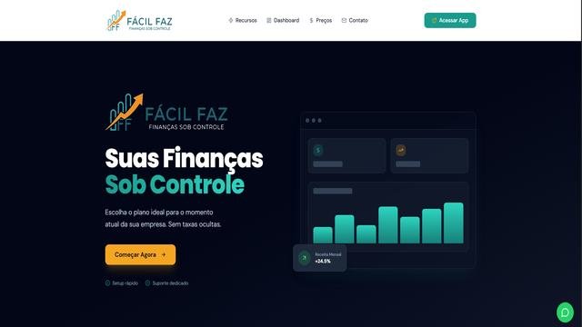 Hero do site FacilFaz: suas finanças sob controle, com dashboard de receitas e despesas